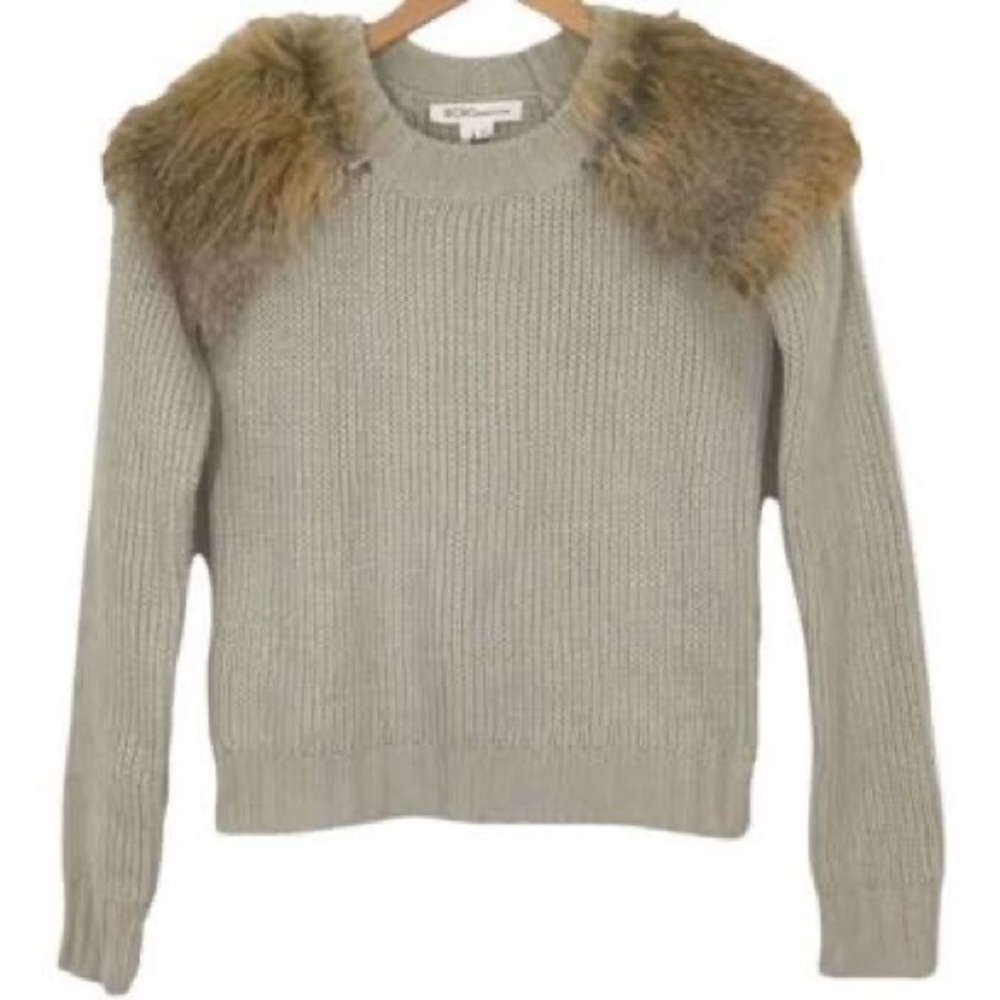 BCBGeneration Knit Sweater with Faux Fur Wool Capped Shoulders